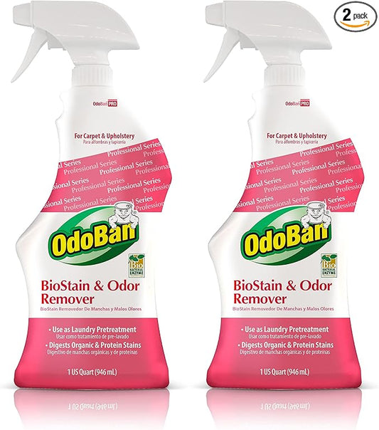 OdoBan Professional Cleaning BioStain and Odor Remover for Carpet and Upholstery, Made in the USA, 32 oz Ready-to-Use Spray 2-Pack