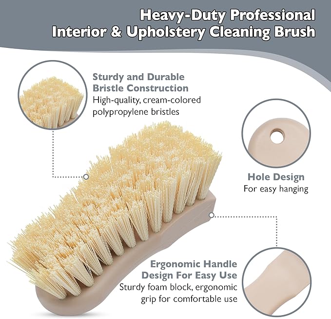 Nanoskin 2-Pack 6-Inch HD Professional Interior & Upholstery Cleaning Brushes for Car Care - Durable Polypropylene Bristles, Auto Detailing and Grime Removal | Ergonomic Design for Hard-to-Reach Areas
