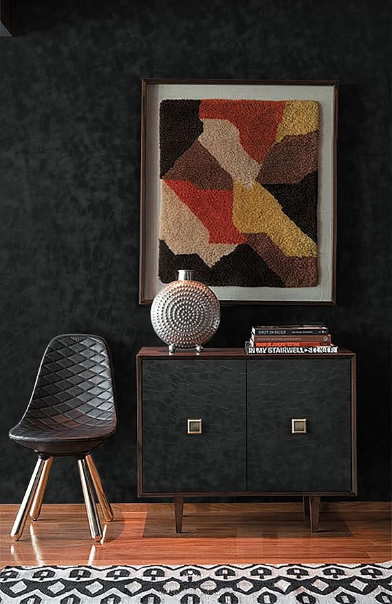 Yasinet Peel and Stick Wallpaper Black Removable Wallpaper Modern Black Contact Paper Dark Thicken Self Adhesive Textured Wall Paper for Cabinets Badroom Waterproof Vinyl 393.7"x 15.7"