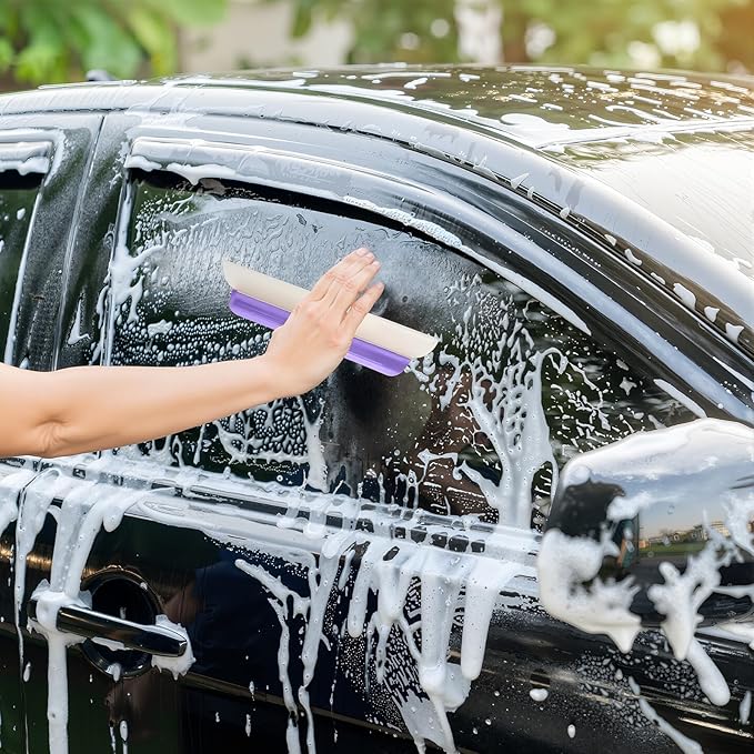2 Pack 14 inch Car Drying Squeegee Longer Silicone Automotive Water Wiper Flexible Auto T-Bar Rubber Blade for Car Windshield Glass Window Bathroom Shower Squeegees Wash Tool (Purple)