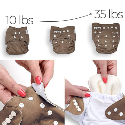 Nora's Nursery Cloth Diapers 7 Pack with 7 Inserts & 1 Wet Bag - Waterproof Cover, Washable, Reusable & One Size Adjustable Pocket Diapers for Newborns and Toddlers - B&W Unisex 2