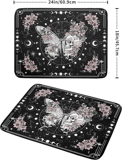 Skeleton Butterfly Dish Drying Mat Black Skull Absorbent Dish Drainer for Kitchen Counter Holiday Decor