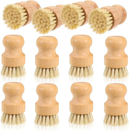12 Packs Bamboo Dish Scrub Brushes, Full Circle Scrub Brush Wooden Dish Scrubber Brushes with Sisal Bristle for Kitchen Sink Cleaning Cast Iron Pots and Pans