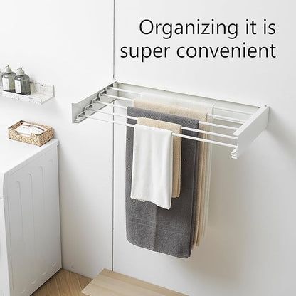 Clothes Drying Rack, Laundry Hanging Rack Collapsible, Wall Mounted Drying Rack for Laundry, Foldable Drying Rack Indoor Outdoor, 31.5" Wide, 5 Aluminum Rods, 60 lb Capacity (White 31.5")