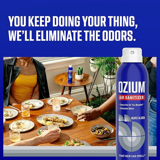 Ozium Air Sanitizer Spray - Room Odor Eliminator for Home, Car, and Office - New Car - 8 oz Can - 6 Pack