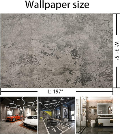 BAYYA Extra Wide Concrete Textured Wallpaper Peel Stick Light Grey Matte Thicken 31.5x197inch Retro Industrial Style Contact Paper Waterproof Self-Adhesive Cement Wall Sticker Vinyl Wrap Earthy Gray