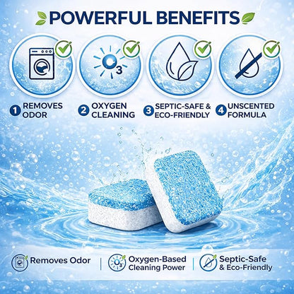 Washing Machine Cleaning Tablets Washer Cleaner & Descaler, 24 Count (12-Month Supply) for Front Load, Top Load & HE Washers | Appliance Maintenance & Residue Removal
