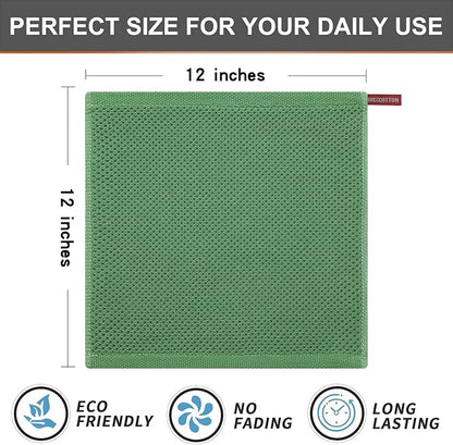 Kitinjoy 100% Cotton Kitchen Dish Cloths (12 X 12 Inches, Grass Green), 12 Pack Waffle Weave Ultra Soft Absorbent Dish Towels for Drying Dishes Quick Drying Kitchen Towels Dish Rags
