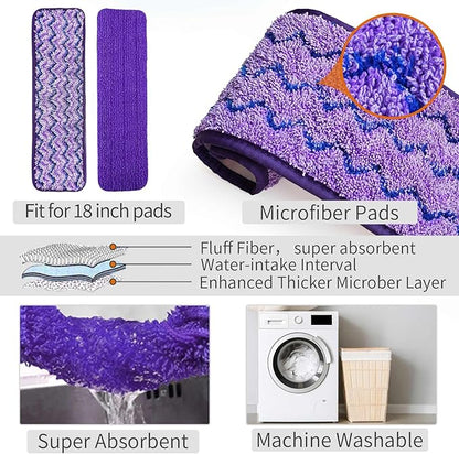 Mops for Floor Cleaning, Wet and Dry Spray Mop with Refillable Spray Bottle and 3 Washable Microfiber Pads Home or Commercial Use Flat Mop for Hardwood Laminate Wood Ceramic, Purple