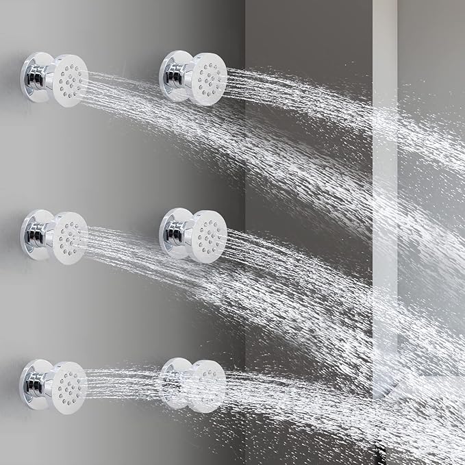 HOMEDEC 2inch Brass Shower Body Sprayer Jets Shower Head, Valve Needed (6pcs, Round-Chrome)