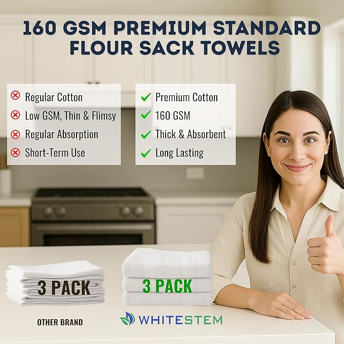 Flour Sack Towels | Tea Towel for Crafts | Kitchen | Dish | Cotton Blank Towel for Embroidery | Baking Bread Proofing Linen Cover | Thick Absorbent Quick Dry | 3 Pack 18"x28" Natural