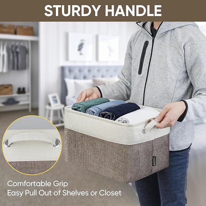 BALEINE 1 Pack Fabric Closet Storage Bins for Shelves, Linen Closet Organizers and Storage, Decorative Baskets for Organizing, Shelf, Clothes, Home, Office (Brown, 15''x11''x9.5'')