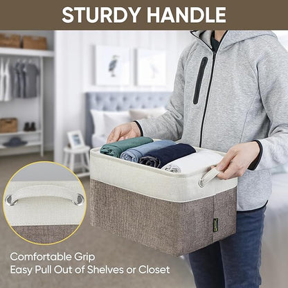 BALEINE 1 Pack Fabric Closet Storage Bins for Shelves, Linen Closet Organizers and Storage, Decorative Baskets for Organizing, Shelf, Clothes, Home, Office (Brown, 15''x11''x9.5'')