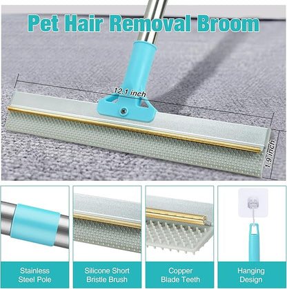 Silicone Carpet Rake for Pet Hair Removal Tool,Magic Brush Dog Hair Removal Glove,Cat Carpet Broom Rake&Pet Hair Remover Tool 3PCS/Set for Rugs, Mats, Couch, Furniture,54inch Scraper Rake