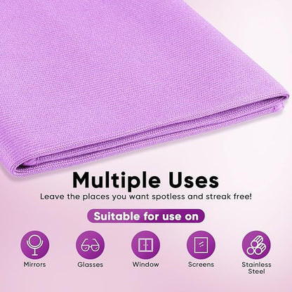 HOMEXCEL Microfiber Glass Cleaning Cloth 12 PK, Lint Free Streak Free, Reusable Magic Cleaning Cloth for Cleaning Windows, Glasses, Mirrors, Screens, Stainless Steel, and More Purple-12”×12”
