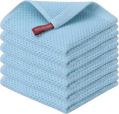 Kitinjoy 100% Cotton Kitchen Dish Cloths (12 X 12 Inches, Sky Blue), 6 Pack Waffle Weave Ultra Soft Absorbent Dish Towels for Drying Dishes Quick Drying Kitchen Towels Dish Rags