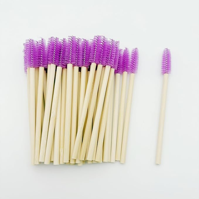 100 Pcs Disposable Wood Mascara Wands Bamboo Spoolies Brush for Eyelash Extensions, Spooly Eyebrow Brushes Lash Wand Applicator Stick (Purple)