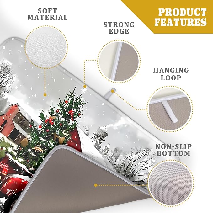Red Truck Christmas Dish Drying Mat for Kitchen Counter 18x24 Inch Winter Xmas Tree Snowman Dog Print Absorbent Reversible Microfiber Drying Mats Kitchen Countertop Protector Dishes Drainer Rack Pad