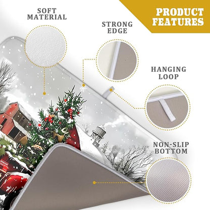 Red Truck Christmas Dish Drying Mat for Kitchen Counter 18x24 Inch Winter Xmas Tree Snowman Dog Print Absorbent Reversible Microfiber Drying Mats Kitchen Countertop Protector Dishes Drainer Rack Pad
