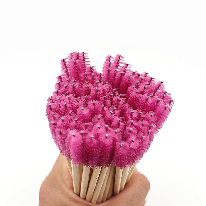 100 Pcs per Container Disposable Wood Mascara Wands, Bamboo Spoolies Brush for Eyelash Extensions, Spooly Eyebrow Brushes Lash Wand Applicator Stick (Red)