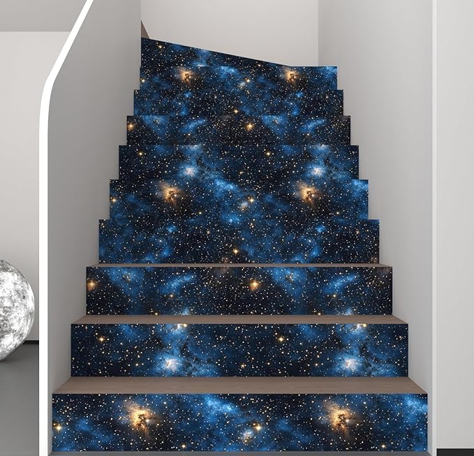 Laatse Blue Starry Peel and Stick Removable Black Sky Contact Paper 17.5in x393.7in, Gold Star Modern Wallpaper Mural Waterproof Self Adhesive for Wall Bedroom Bathroom Kitchen Cabinet Room Decor