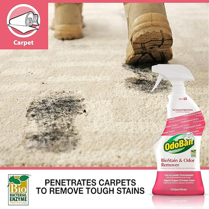 OdoBan Professional Cleaning BioStain and Odor Remover for Carpet and Upholstery, Made in the USA, 32 oz Ready-to-Use Spray 2-Pack