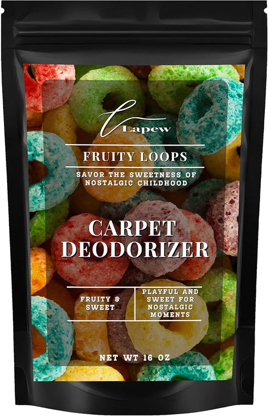 Lapew Fruity Loops Carpet Deodorizer Powder - Pet Safe Freshener for Vacuuming | Scented Odor Eliminator for Home | 16 oz