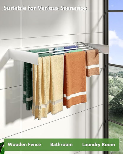 Wall Mounted Drying Rack 40", 5 Aluminum Poles, 60 lb. Load Capacity, Foldable, Retractable, Space Saving Clothes Drying Rack (40" White)