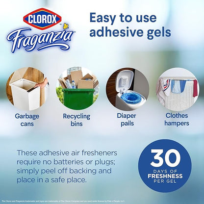 Clorox Fraganzia Stick-On Gel Fresheners, Lavender with Eucalyptus Trash Can Deodorizer Up to 30 Days Scent, Odor Absorber for Kitchen, Bathroom, Closet, No Plug or Batteries, 0.12 Fl Oz, 6 Count