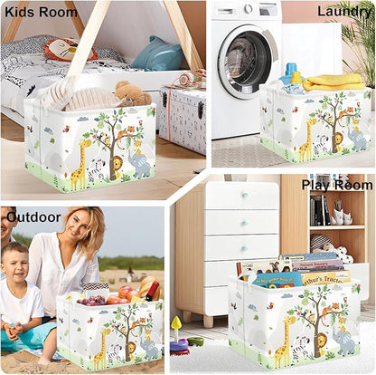 Forest Animals Laundry Hamper Woodland Tree Large Storage Basket Parents Organizer Kids Clothes Toy Bins for Bedroom, Bathroom, Giraffe, 36L
