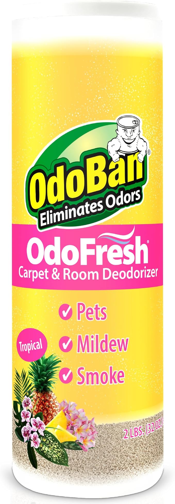 OdoBan OdoFresh Carpet and Room Deodorizer Powder for Home Smells and Odors Including Smoke, Pet Urine, Dogs, and Cat Litter, Tropical Scent, 2 Pounds