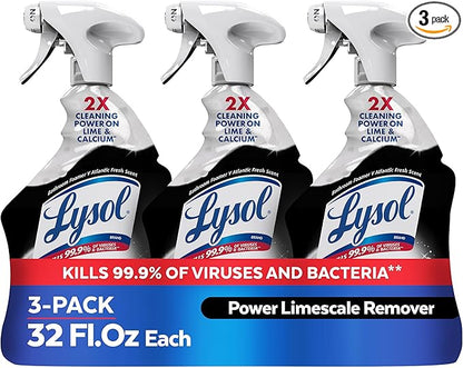 Lysol Power Limescale Remover Bathroom Cleaner Spray, Hard Water Stain Remover, Disinfecting Multipurpose Cleaner for Shower & Bathtub, Tough on Lime & Calcium, 0% Bleach, Atlantic Fresh Scent, 32oz