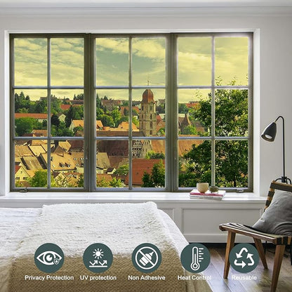 Window Privacy Film One Way Daytime Mirror Tint Treatments UV Heat Control Vinyl Stickers Sun Block Glass Paper Door Covering Reflective,Gold Silver,17.5 Inch x 15.7 Feet