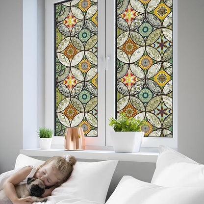 DKTIE Static Cling Decorative Window Film with Installation Tools Non Adhesive Privacy Film, Stained Glass Window Film for Bathroom Shower Door Heat Cotrol Anti UV, 17.7 x 78.7 Inch