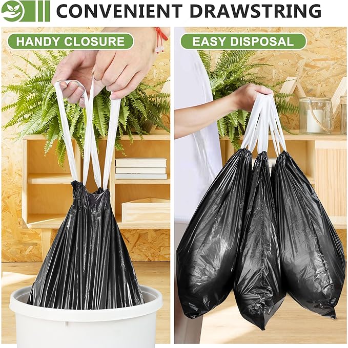 231 Count-Small Trash Bags,4 Gallon Trash Bag Drawstring,Bathroom Garbage Bags,Tear-Free Garbage Bags,Plastic Wastebasket Liners for Toilet Home Office and Bedroom(Black）