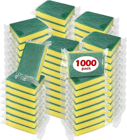 1000 Pack Individually Wrapped Sponges for Cleaning Dishes - Bulk Case of Small Mini Kitchen Scrub Non-Scratch Scrubbers