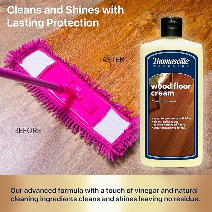 Thomasville WOOD FLOOR CREAM - Multisurface Wood Cleaner and Polish Furniture Quick Shine Restorer Protector Kitchen Cabinets Surface Cleaner House Cleaning Supplies Home Improvement - 16 Oz