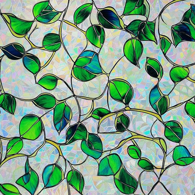 Rainbow Window Privacy Film,Heat Control,UV Blocking,Anti-Glare,Day & Night Privacy Protection & Decoration for Home, Bathroom,Glass Door,Static Cling,Renter-Friendly with Installation Tools