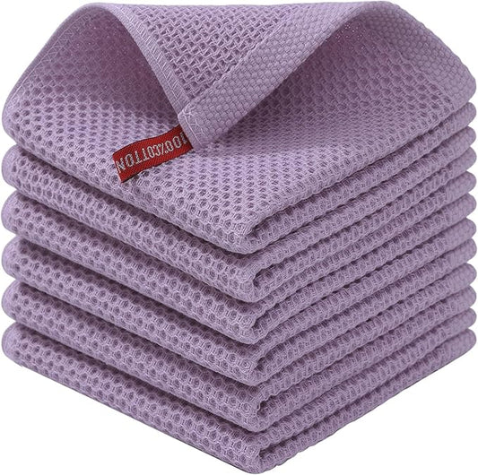 Kitinjoy 100% Cotton Kitchen Dish Cloths (12 X 12 Inches, Lavender), 6 Pack Waffle Weave Ultra Soft Absorbent Dish Towels for Drying Dishes Quick Drying Kitchen Towels Dish Rags