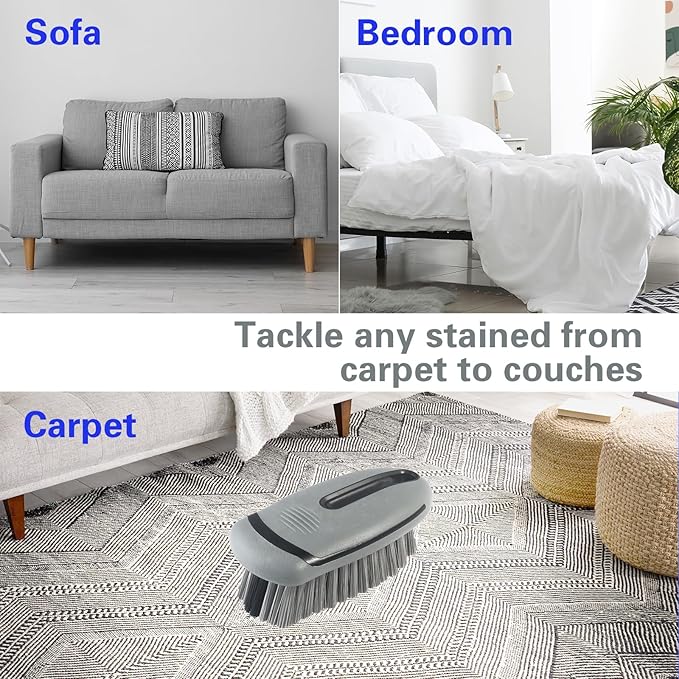 Carpet and Upholstery Cleaning Brush,Carpet Scrubber Stiff Bristle Detailing Scrub Brushes,Interior Leather Brush for Car and Home (2Pcs, Gray)