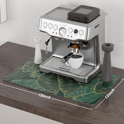 Rnivvi Coffee Mat, 12" x 19" Cute Tropical Theme Coffee Bar Mats for Espresso Machine Station Accessories and Organizer, Hide Stain Rubber Backed Absorbent Dish Drying Pad for Kitchen Counter, Palm