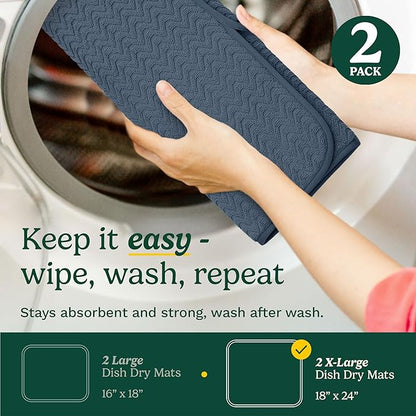 Cuisinart Dish Drying Mats for Kitchen Counter - (2) 18" x 24" Ultra Absorbent Dish Drying Mat XL - Foldable, Machine Washable, Fast Drying Dish Mat (Geostripe)