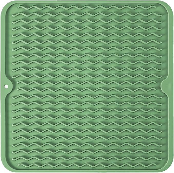 Silicone Dish Drying Mat for Multiple Usage, Easy clean, Eco-friendly, Heat-resistant Dish Drainer Mat for Kitchen Counter,Sink,Refrigerator or Drawer liner (12" x 12", Dark Green)