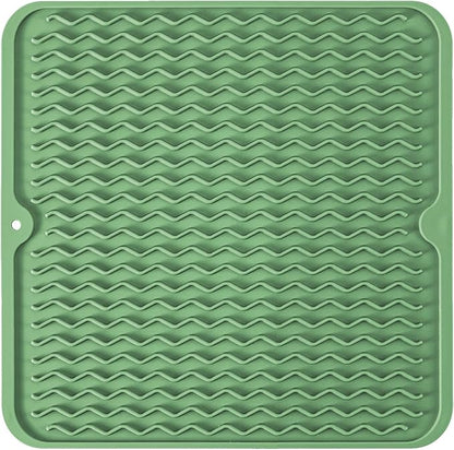 Silicone Dish Drying Mat for Multiple Usage, Easy clean, Eco-friendly, Heat-resistant Dish Drainer Mat for Kitchen Counter,Sink,Refrigerator or Drawer liner (12" x 12", Dark Green)
