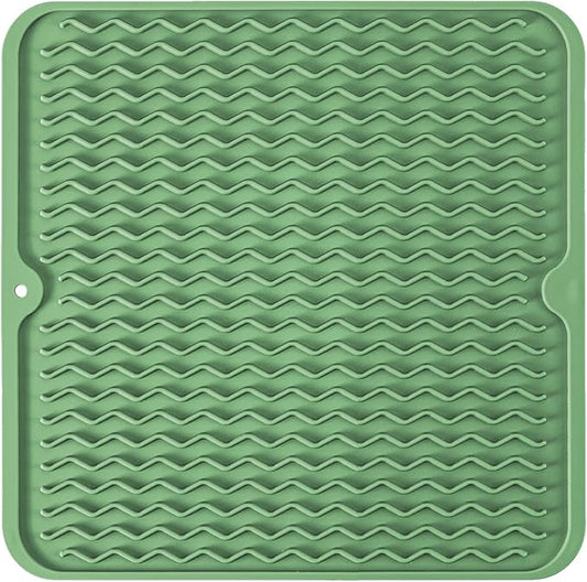 Silicone Dish Drying Mat for Multiple Usage, Easy clean, Eco-friendly, Heat-resistant Dish Drainer Mat for Kitchen Counter,Sink,Refrigerator or Drawer liner (12" x 12", Dark Green)