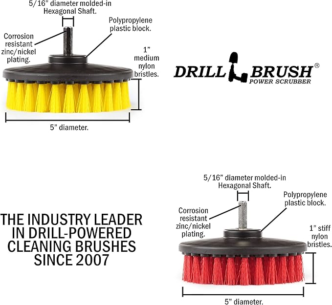 Bathroom Accessories - Bath Mat - Drill Brush Set - Power Scrubber Two Brush Kit - Floor Scrubber - Grout Cleaner - Pool Brushes - Hard Water Stains, Calcium, Mineral Deposits, Soap Scum, Rust Stains