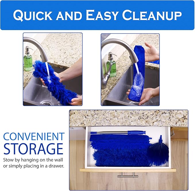 Microfiber Duster with Extension Pole - 4 Piece Dusters Set - Extends 15 to 80 Inches - Ceiling Fan Cleaner - Perfect for Cobwebs, Spider Webs, and Dust on Ceilings, Fans, Walls, Windows, and Blinds