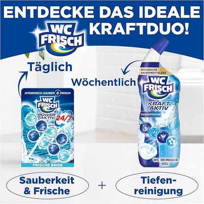 WC-Frisch Kraft Active Fragrance Rinser Fresh Breeze (2 x 50 g), Toilet Cleaner for Cleaning with Every Flush, Fragrance Stones for Long-Lasting Fresh Fragrance, + 50% Anti-limescale Effect