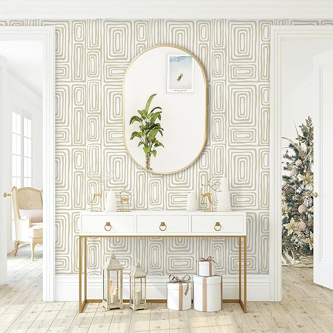 GloryTik Peel and Stick Wallpaper Boho Modern Beige Contact Paper Peel and Stick Wall Paper Removable Self Adhesive Geometric Wallpaper for Bathroom Bedroom Cabinets Decor Vinyl 16.14"x78.7"