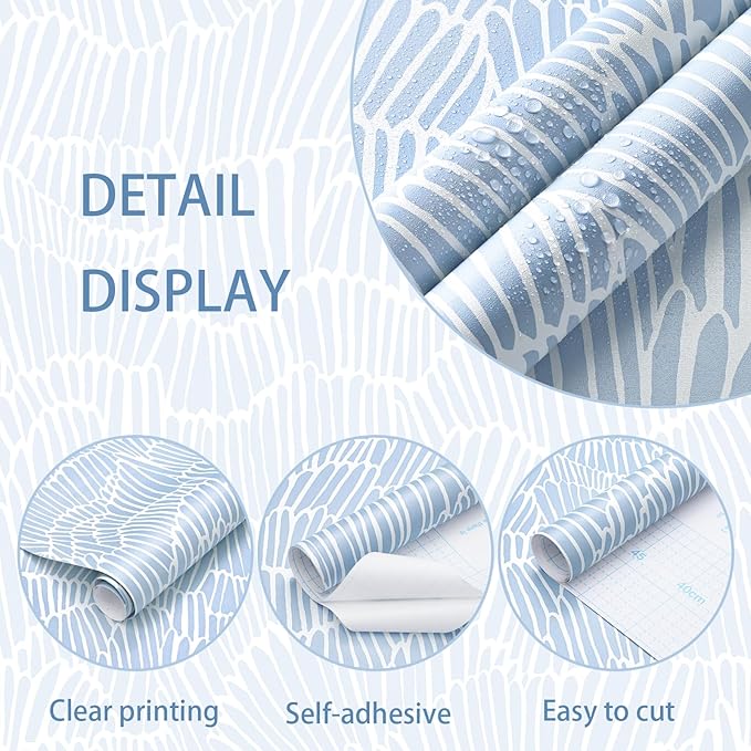 Guvana Blue Wallpaper Peel and Stick Modern Blue and White Contact Paper Coastal Wallpaper Boho Striped Removable Waterproof Wall Paper for Bathroom Laundry Living Room Accent Wall Decor 17.3"×197"